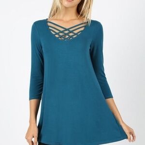 ZENANA 3/4 Sleeve Tunic Top Size Medium NWT